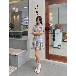 ĐẦM CỔ VEST ĐÍNH NÚT ĐUÔI CÁ