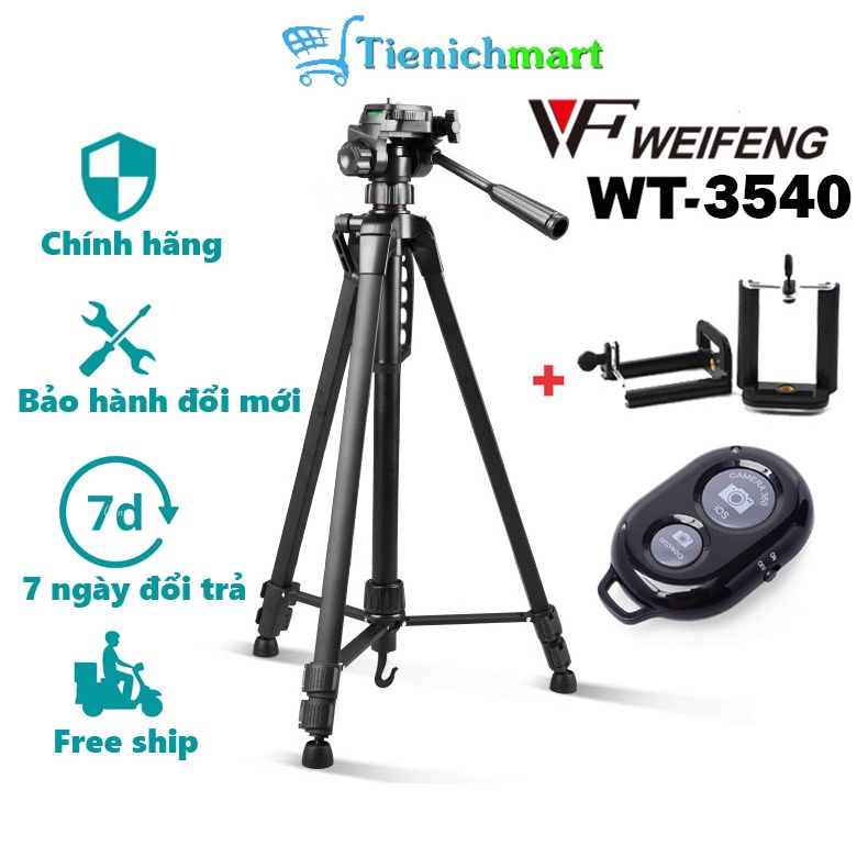 Tripod điện thoại, chân máy ảnh Weifeng WT-3540 cao 1,6m khung nhôm, chụp ảnh quay phim livestream - Tặng kẹp điện thoại