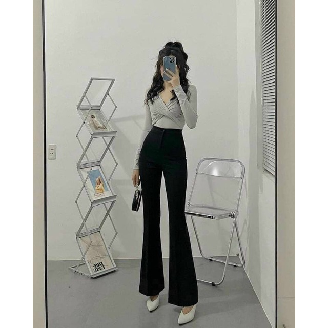 Quần ống loe lưng cao 1 cúc dài 100cm hack dáng