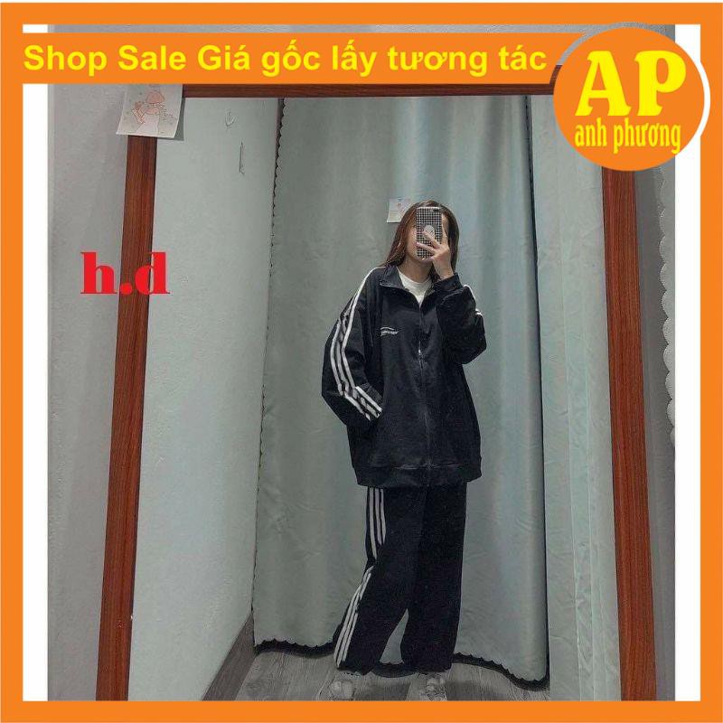 Set bộ 3 rot lo go vạch🍃Áo dài tay chất nỉ lót bông nhẹ🍃quần ống rộng 3 rot dáng suôn