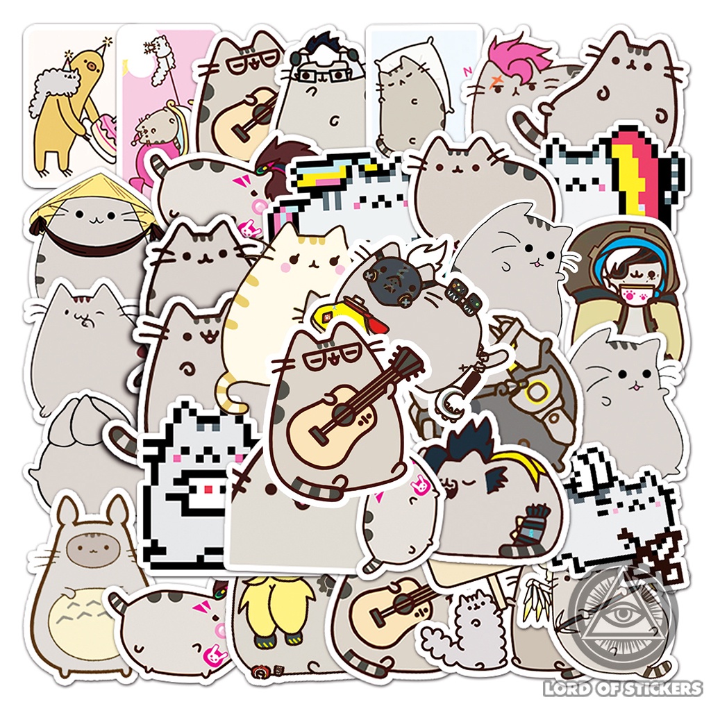 Set 50 Nhãn Dán Mèo Pushkin Cat Sticker Hoạt Hình Cute Dễ Thương Chống Thấm Nước Trang Trí Mũ Nón Bảo Hiểm, Laptop, Sổ