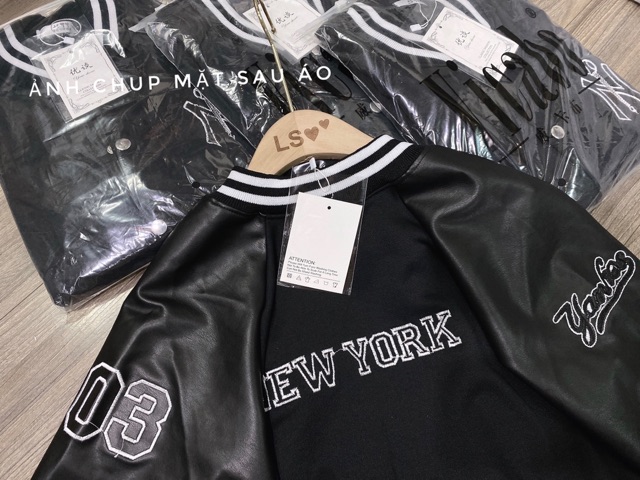 [SALE HUỶ DIỆT] Áo khoác bomber nữ da phối nỉ, kiểu đẹp, hoạ tiết chữ thêu, phong cách năng động