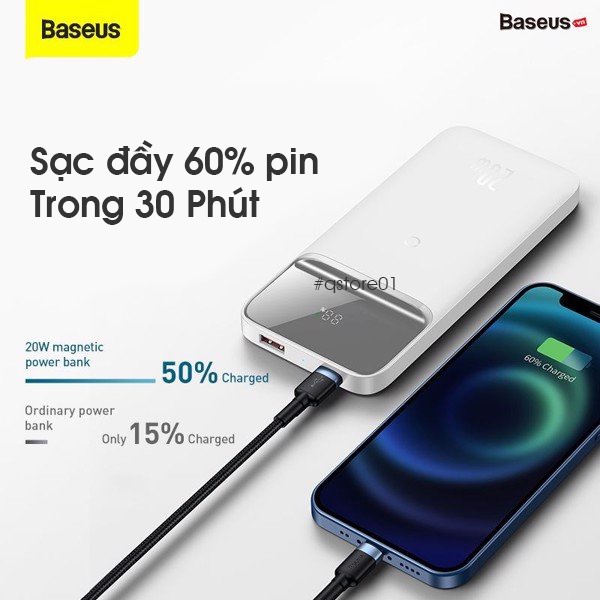 Sạc dự phòng không dây nam châm Baseus 10000mAh Sạc Nhanh 20W Cho Iphone PPCXW10