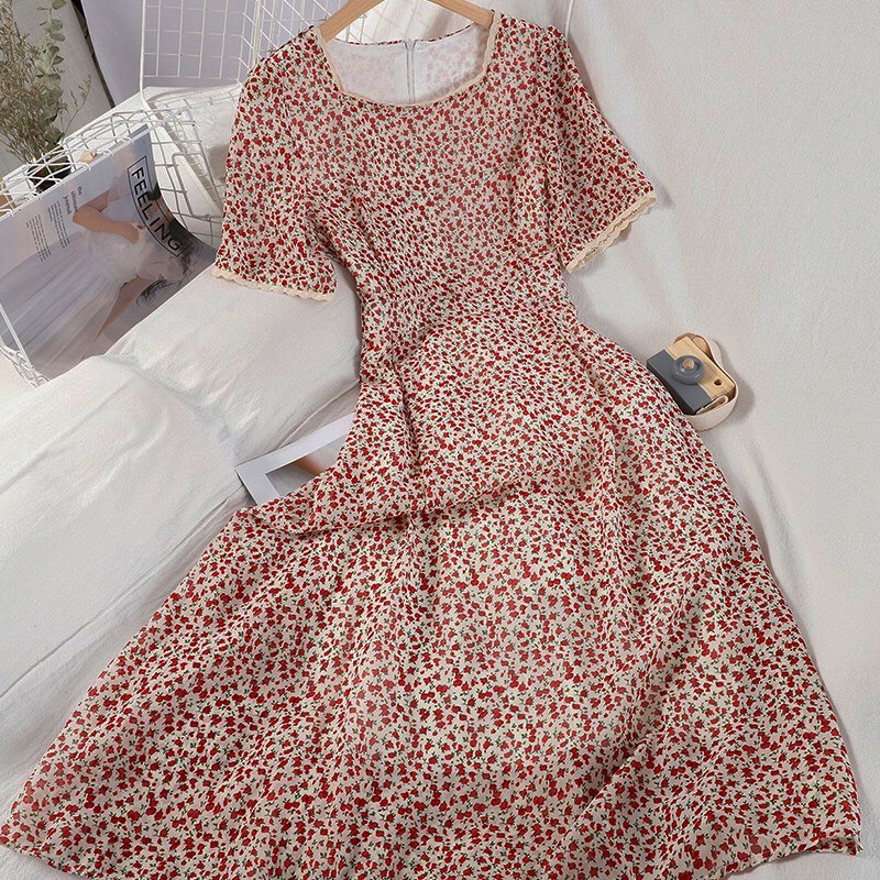 [Ảnh Thật/Video] Váy hoa nhí cổ vuông tay lỡ dáng dài vintage -Đầm hoa nhí | BigBuy360 - bigbuy360.vn