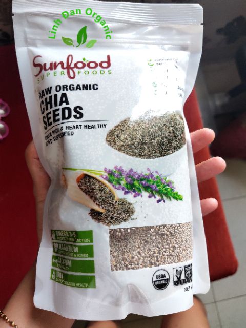 Hạt chia trắng hữu cơ Sunfood Organic Chia Seeds 454g date 2023