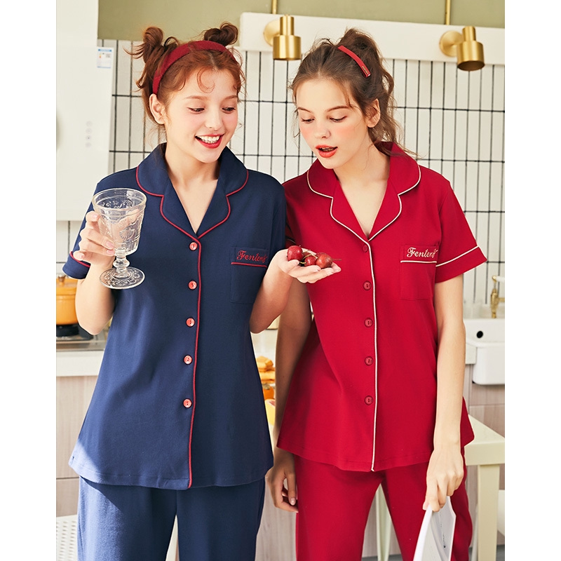 Bộ Đồ Ngủ Áo Tay Ngắn + Quần Dài Xinh Xắn Cho Nữ | BigBuy360 - bigbuy360.vn