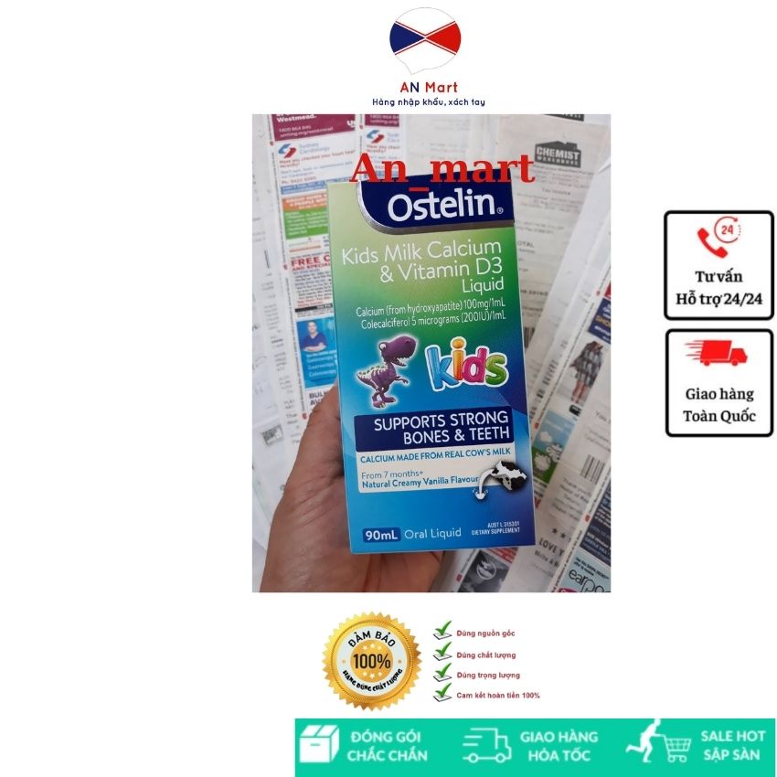 Vitamin D &amp; Canxi Ostelin Kids 90ML Cho Trẻ Từ 7 Tháng Tuổi