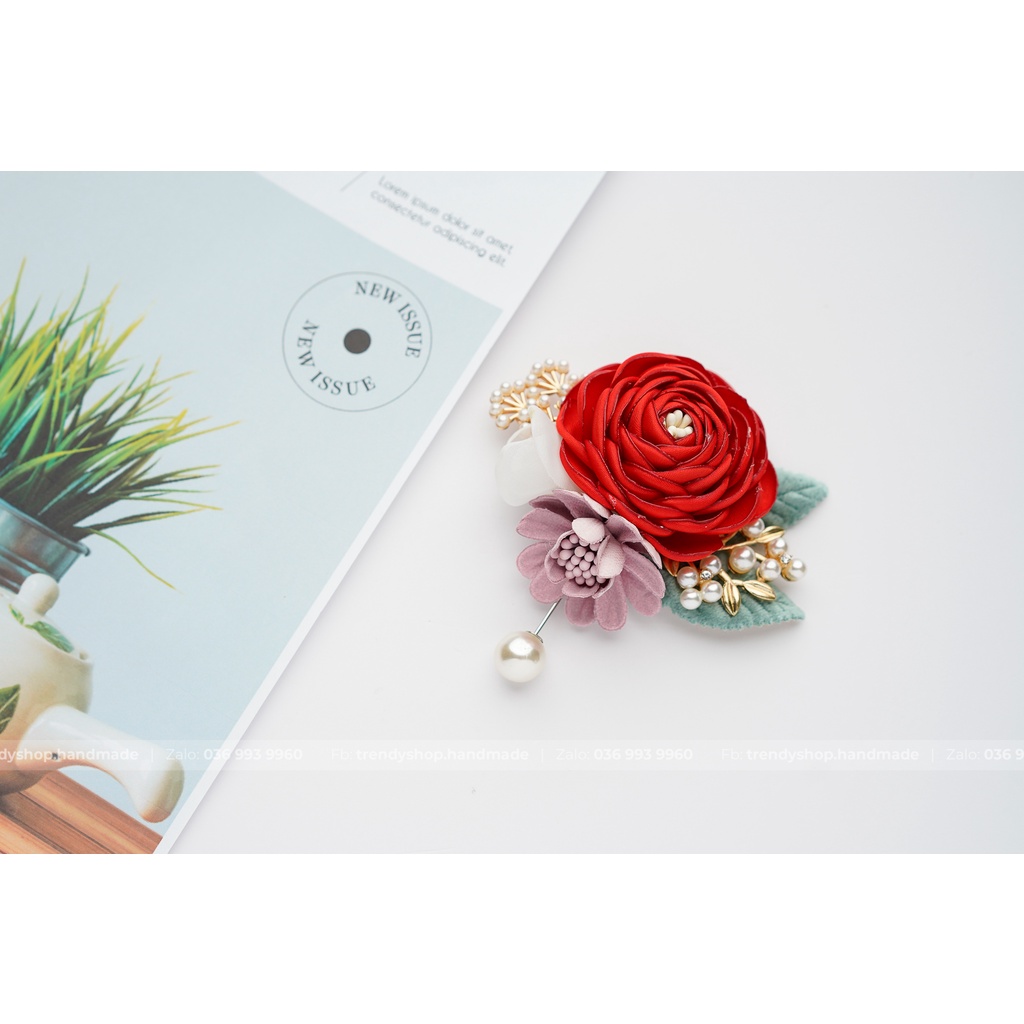 Hoa Cài Áo - Hoa trà cài áo mix hoa cúc cành trai trâm cài - Hoa vải cài áo handmade