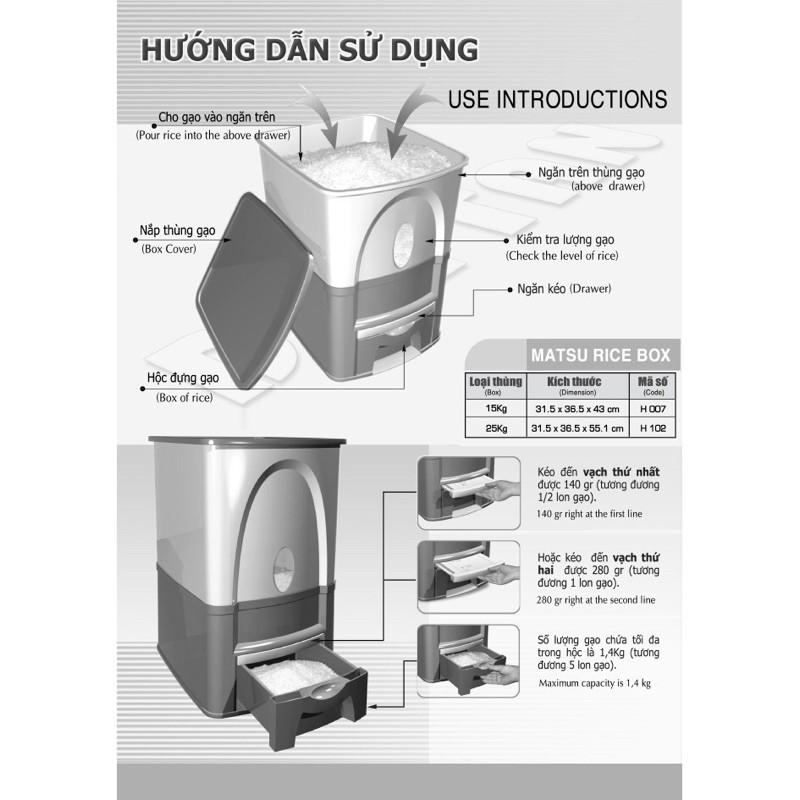 Thùng đựng gạo thông minh Matsu Duy Tân 15kg