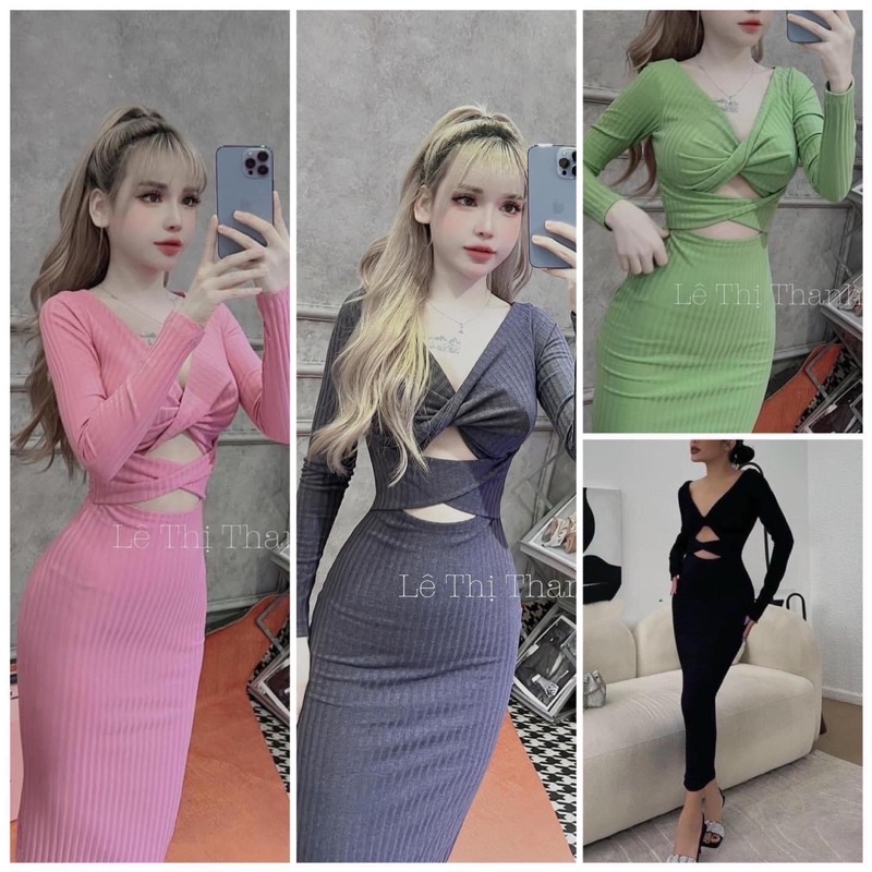 ĐẦM MAXI CỔ V XOẮN EO DÁNG DÀI ÔM BODY
