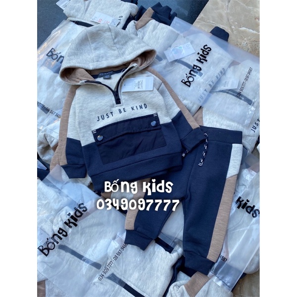 Bộ Nỉ Hoodie Bé Trau Phối Màu Just Be Kind PR