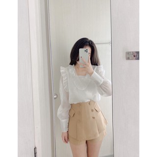 Áo organza trắng, cv tafta nâu