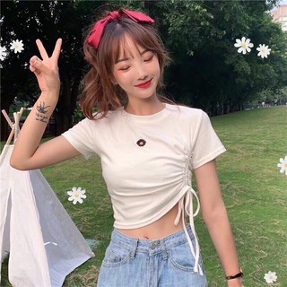 Áo thun coptop bông cúc rút dây 1 bên
