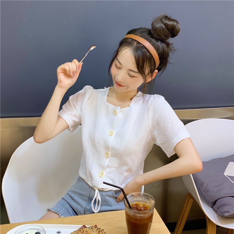 Áo Cổ Vuông tay ngắn ulzzang dáng croptop phối khuy độc đáo Hàn Quốc C51 - Maoshop | BigBuy360 - bigbuy360.vn