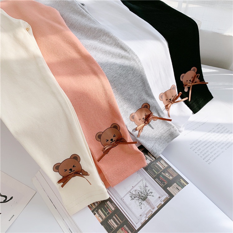 Quần legging mềm giữ ấm mùa đông in hình gấu hoạt hình dễ thương cho bé