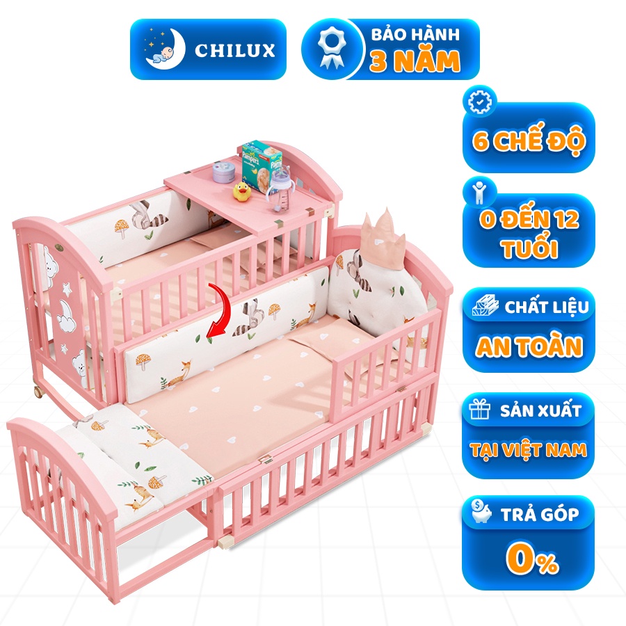 Nôi cũi cho bé sơ sinh Chilux Peace Pink - Đa năng 6 chế độ - Sản xuất tại Việt Nam, chất lượng quốc tế