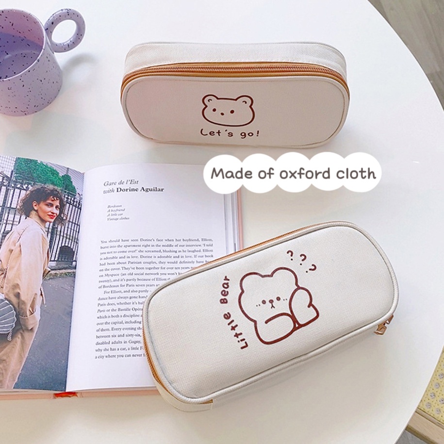 1 Túi Đựng Bút Canvas Sức Chứa Lớn Họa Tiết Hoạt Hình Dễ Thương