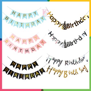 ( loại to) Dây treo trang trí Happy Birthday cờ giấy ép kim