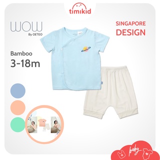Bộ thun cộc tay cao cấp - Bộ quần áo phông ngắn tay cho bé trai, bé gái Wow by Oeteo cài lệch Bamboo thoáng mát