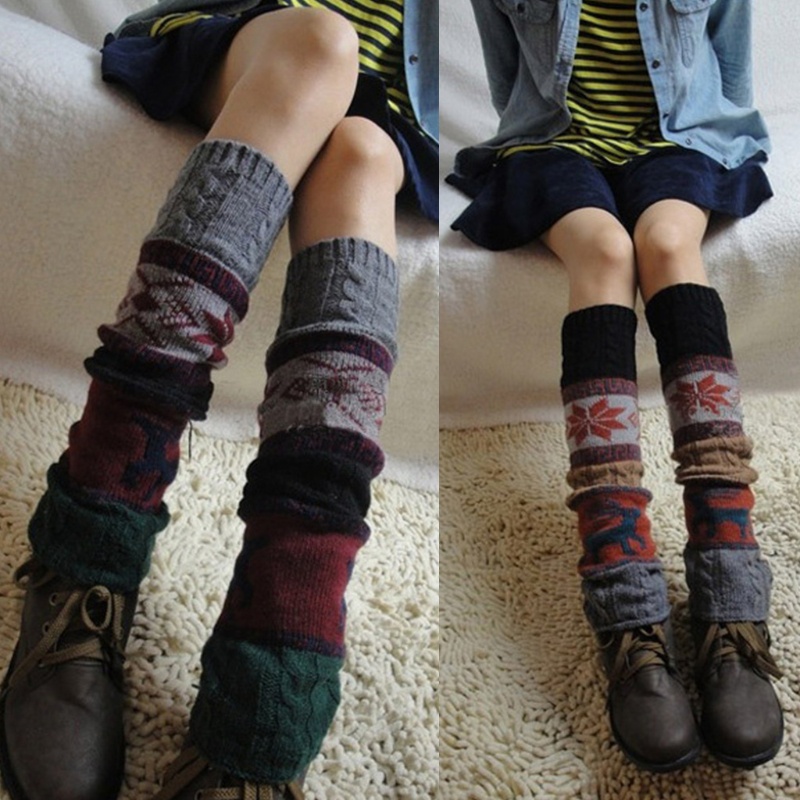Youyo Vớ Dệt Kim Giữ Ấm Chân Họa Tiết Bông Tuyết Tuần Lộc Giáng Sinh Mùa Đông Cho Nữ Cuf