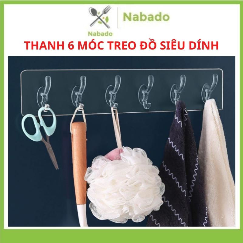 Móc treo đồ dính tường đa năng Thanh 6 móc treo đồ dán tường siêu dính chịu lực đa năng trong suốt