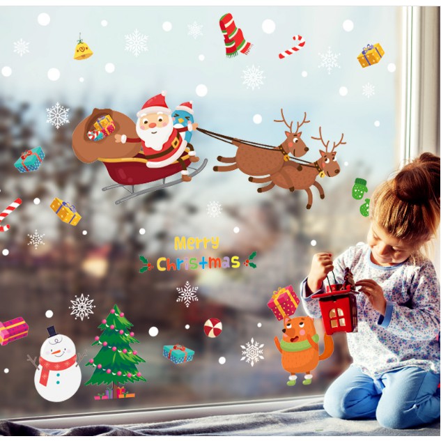 Decal trang trí Noel - Ông già NOEL đi phát quà cho Bé