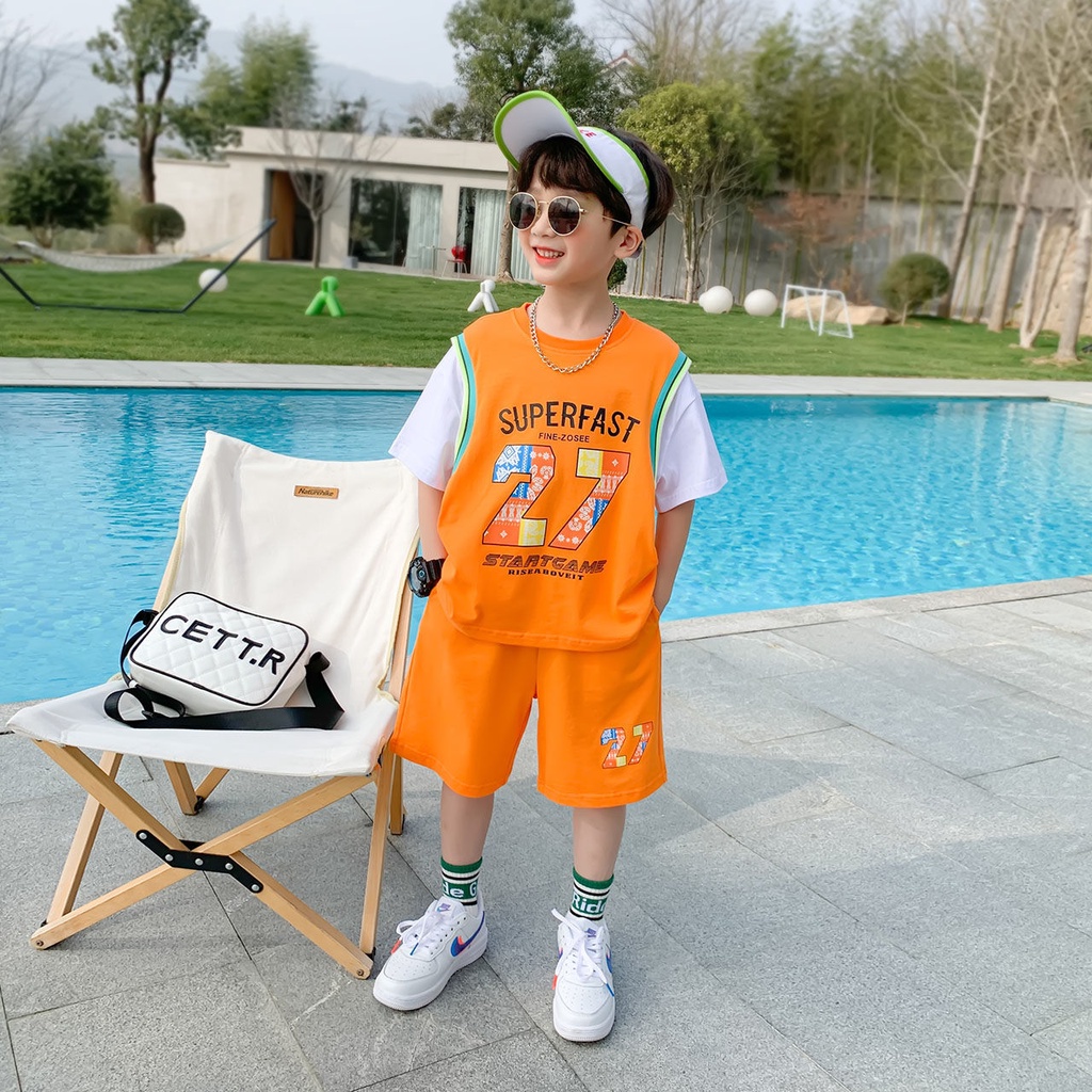 Bộ Trang Phục Thể Thao Hai Món Bằng cotton Thời Trang Mùa Hè Dành Cho Bé Trai 2022
