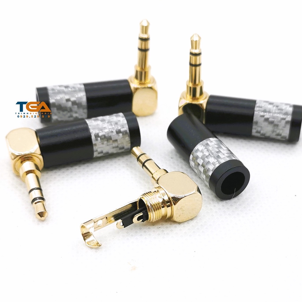 Jack rắc 3ly 3.5mm cong - 3 khấc hàn dây cacbon đen
