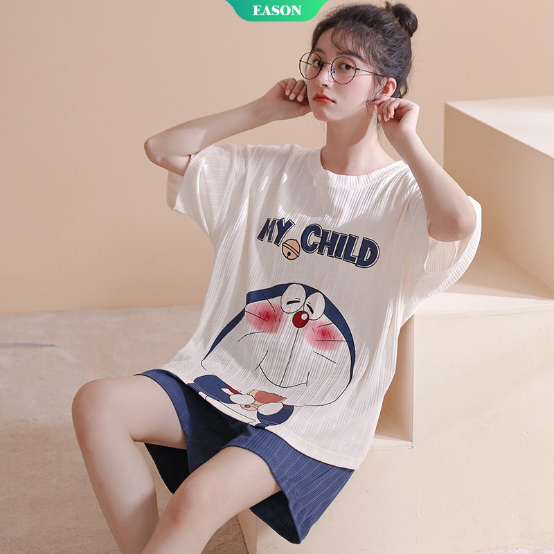 Bộ Đồ Ngủ Tay Ngắn In Họa Tiết Hoạt Hình Dễ Thương Thời Trang Mùa Hè Cho Nữ M-2Xl