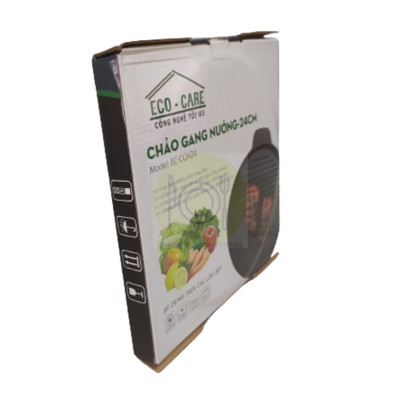 Chảo gang nướng chống dính ECO-CARE, đường kính 24cm, có rãnh thoát dầu, dùng cho bếp từ, bếp hồng ngoại, bếp điện từ…