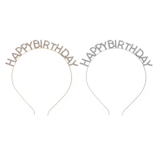 Băng đô hình vương miện đính đá in chữ Happy Birthday dành cho nữ