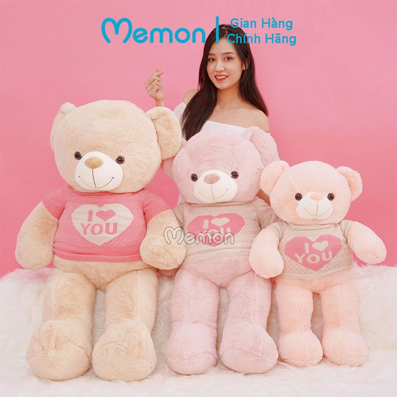 Gấu Bông Teddy Áo Love Lông Trơn Cao Cấp Memon