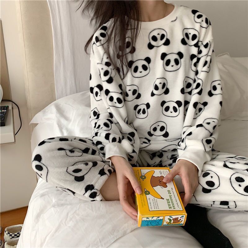 ❤️ Bán Nóng❤️ Bộ Đồ Ngủ Bằng Vải Bông Dày Dặn Giữ Ấm Mùa Đông Dễ Thương Cho Nữ