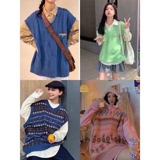 Sẵn/ảnh thật sale| áo gile len kẻ xanh freesize ulzzang vintage