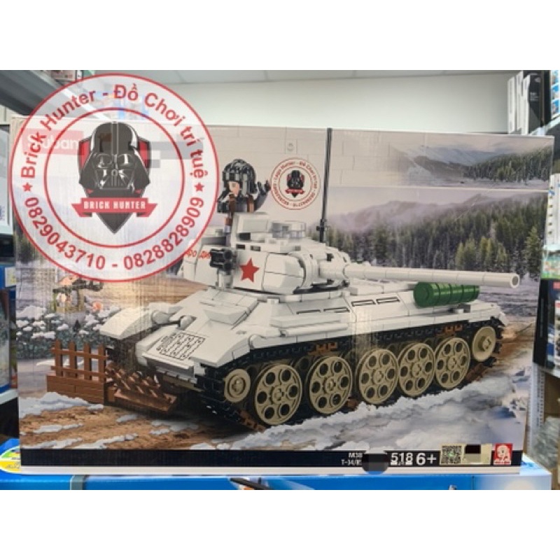 Army Sluban M38 B 0978 Chiến Tank huyền thoại T34 / 85 của Hồng Quân Liên Xô phiên bản màu trắng chiến trường mùa đông