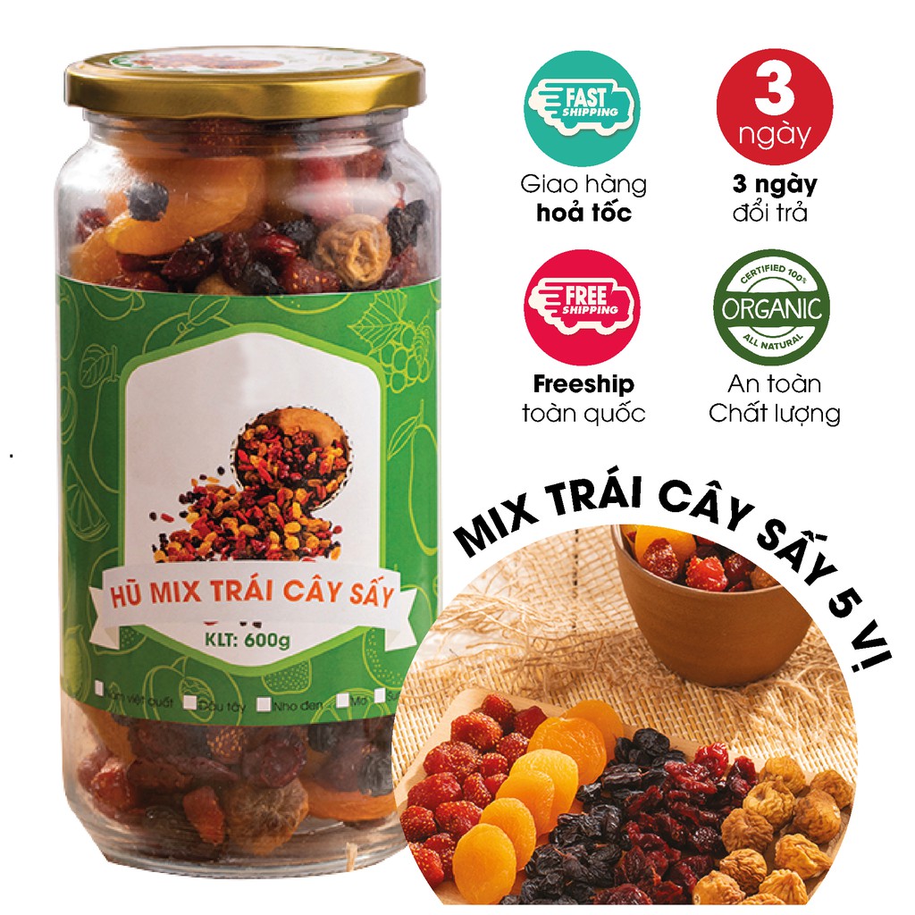 MIX TRÁI CÂY SẤY DẺO KHÔNG ĐƯỜNG 5 VỊ ăn vặt healthy cho người ăn kiêng ăn chay &amp; mẹ bầu kích thích vị giác &amp; tiêu hóa