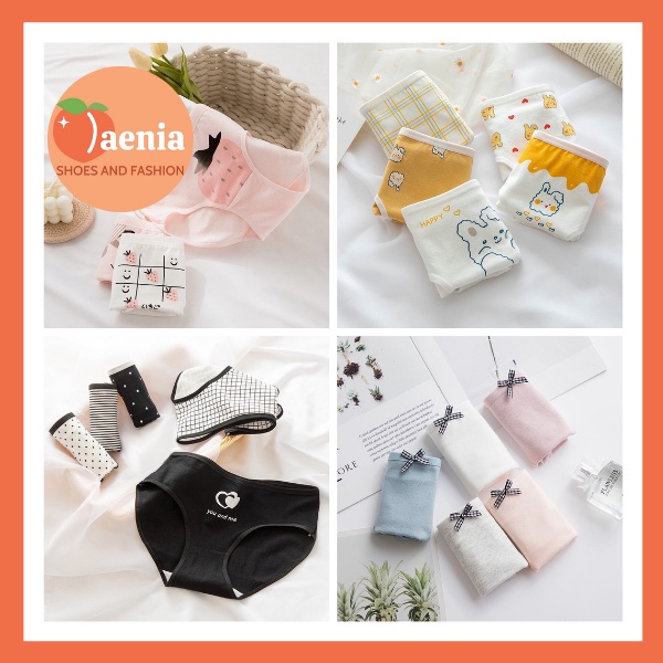 Set 3 Quần Lót Cotton Nâng Mông Thông Hơi Co Dãn 4 Chiều Hoạ Tiết Dễ Thương JAENIA