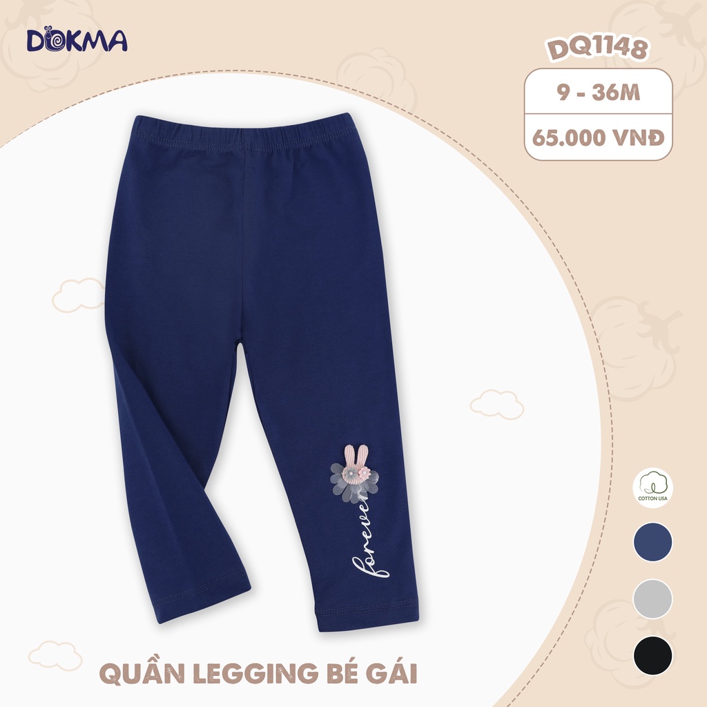 DQ1213 Quần dài legging bé gái đính nơ Dokma vải cotton mỏng (9-36M)