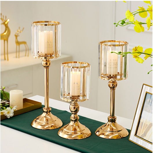 Đế nến đá dài màu vàng - Chân nến đính đá dài sang trọng hiện đại, candle holder decor home, trang trí hiện đại