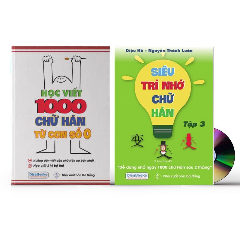 Sách - Combo: Học viết 1000 chữ Hán từ con số 0 + Siêu trí nhớ chữ Hán tập 3 in màu + DVD tài liệu