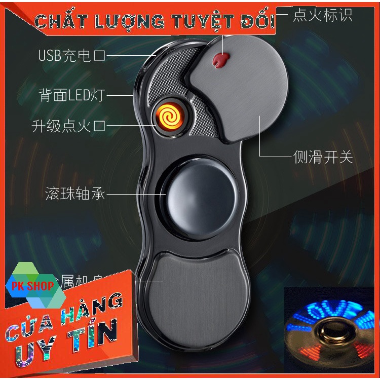 Con Quay Spinner Hột-Quẹt Bật-Lửa Hồng Ngoại Có Đèn LED Sạc Điện USB, Tạo 18 Hiệu Ứng Cực Đẹp