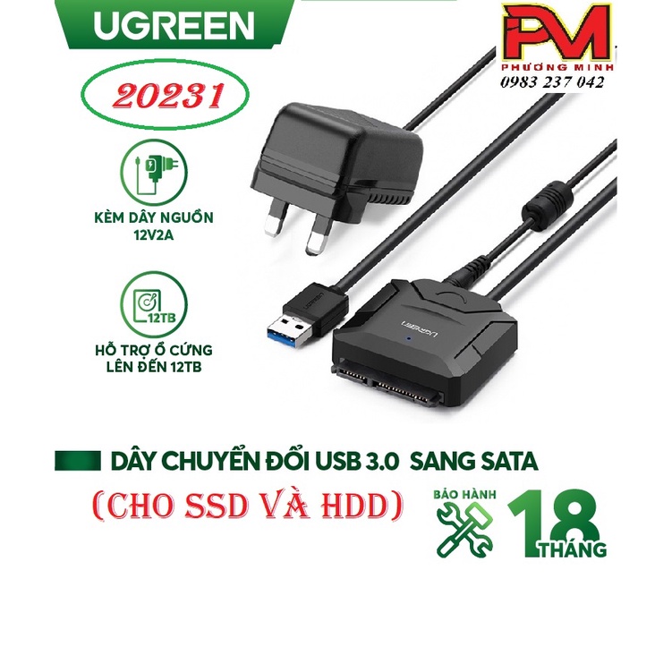 Cáp chuyển USB to SATA SSD HDD 2,5 và 3,5 Converter chính hãng Ugreen 20231 cao cấp