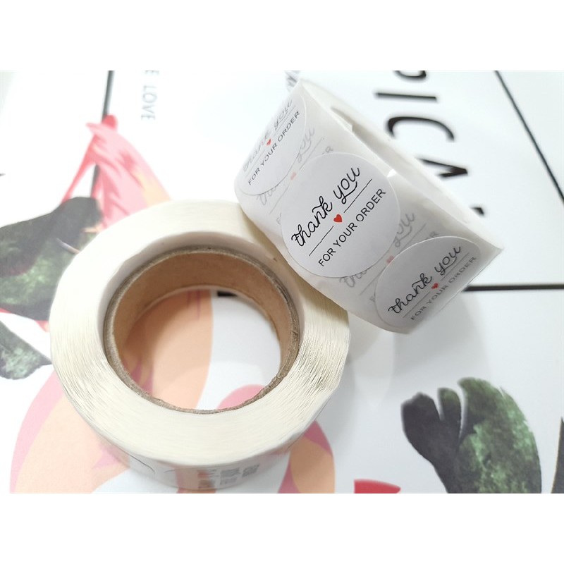 Tem dán cuộn 500 tem ⚡ MẪU MỚI ⚡H3 tem dán bánh chữ Thank You trắng đẹp và độc đáo