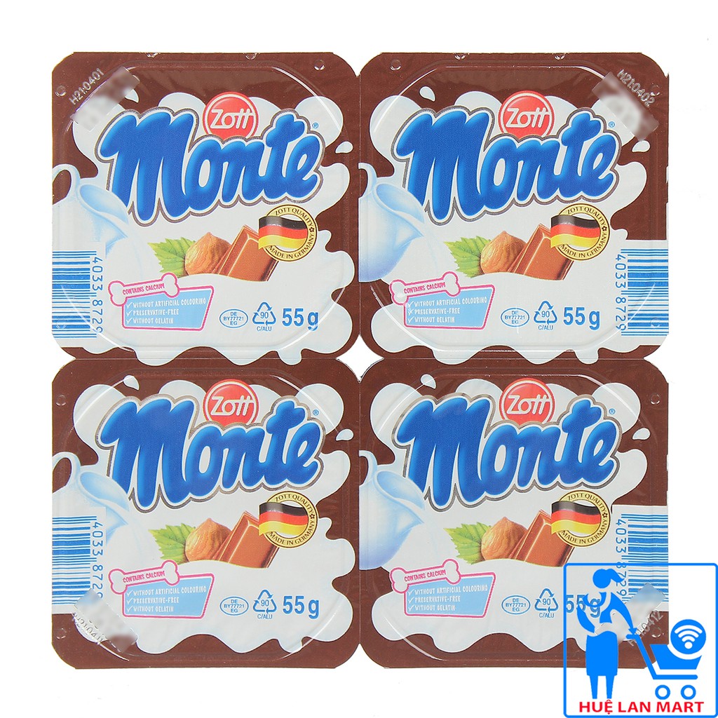 [CHÍNH HÃNG] Váng Sữa Zott Monte Hương Socola - Vỉ 4 Hộp x 55g