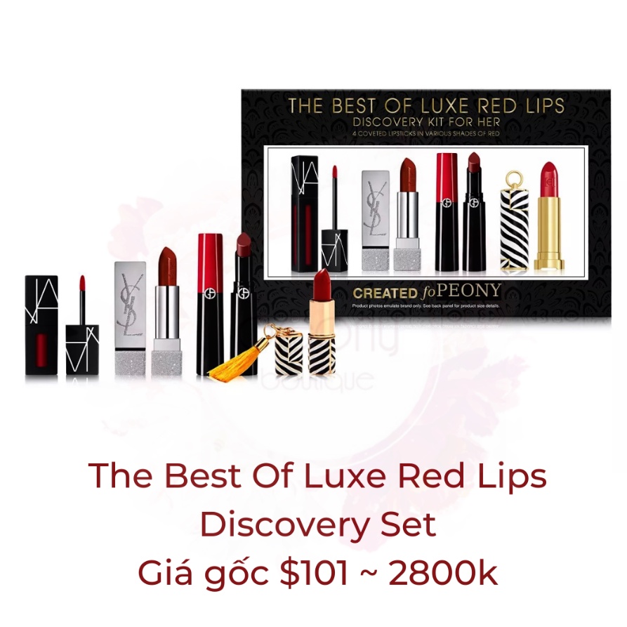 SET SON TONE ĐỎ PEONY MACYS 4 thỏi THE BEST OF LUXE RED LIPS value 101$ => HẾT HÀNG