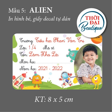 Giấy nhãn tập vở in tên + ảnh học sinh  combo 25 nhãn