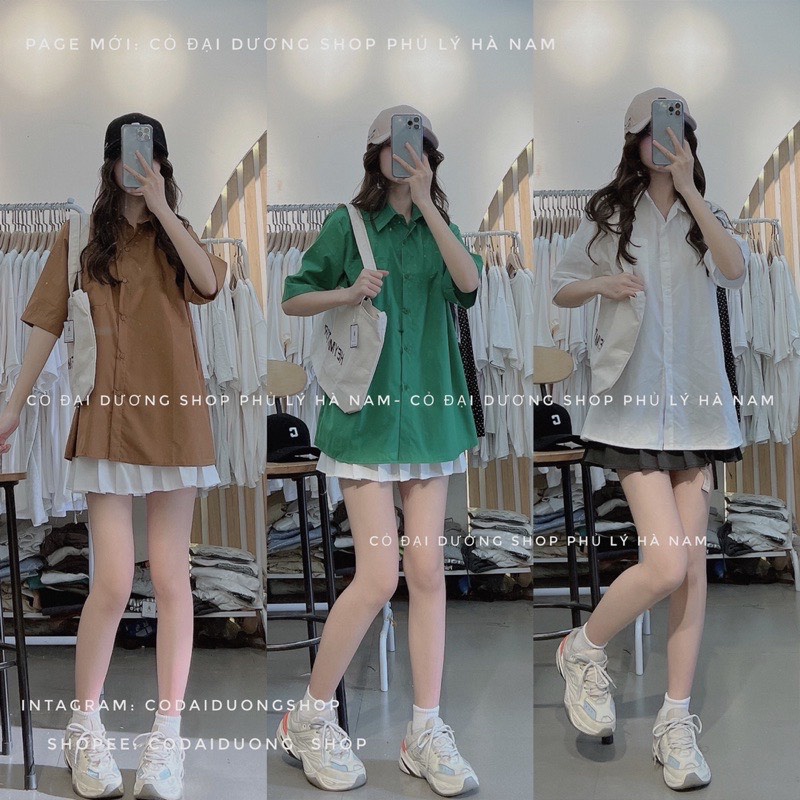 Áo sơ mi cộc tay túi ngực 3 màu dáng rộng trẻ trung cá tính/ Áo sơ mi học sinh phom thụng ulzzang dễ phối đồ_ranstore