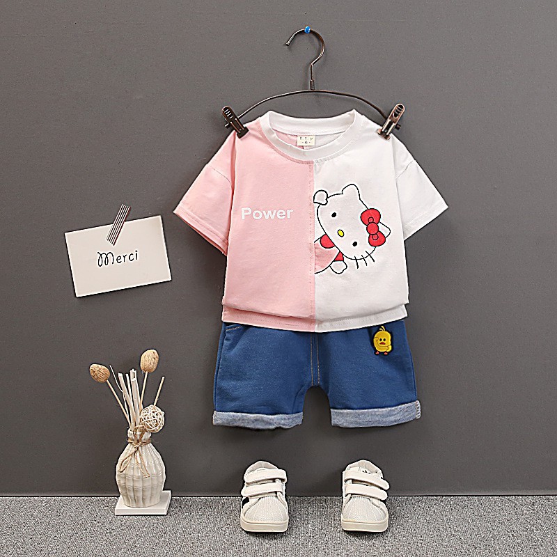 Bộ áo thun ngắn tay in hoạt hình + quần ngắn cho bé