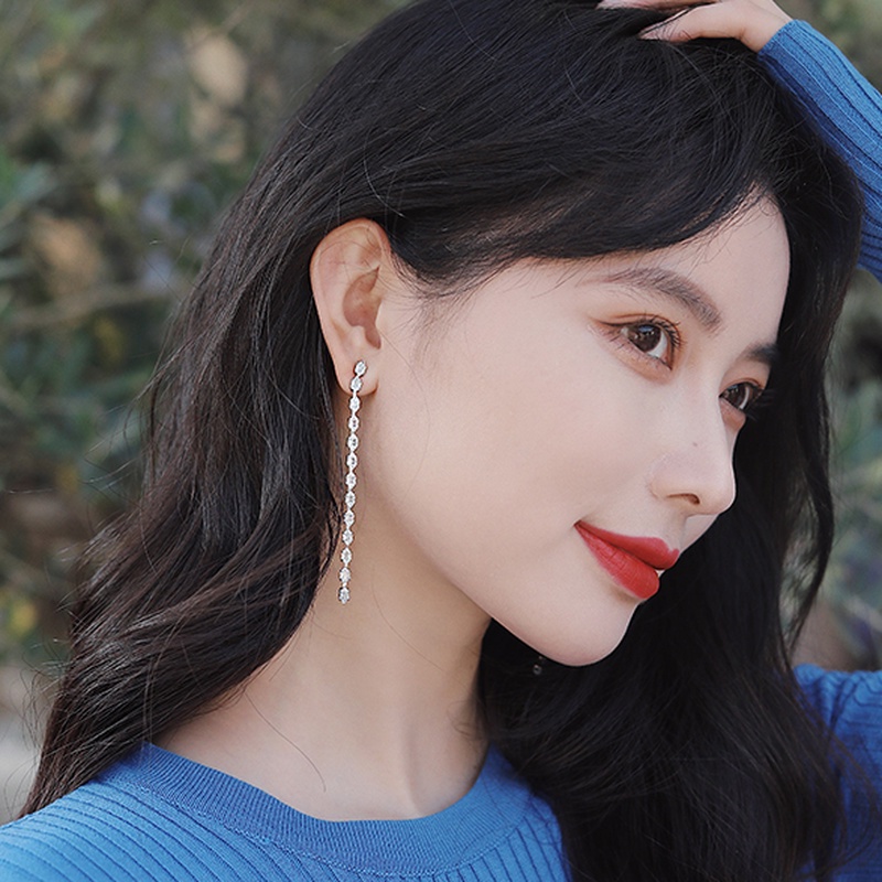 Bông tai dáng dài đính đá zircon phong cách Hàn Quốc sang trọng thời trang cho nữ