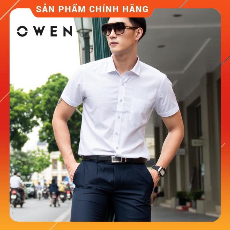 Sale Chính Hãng OWEN - Áo sơ mi trắng ngắn tay Owen Regular fit - Áo sơ mi trắng chất polyspun hot 🌺 neww * ! %